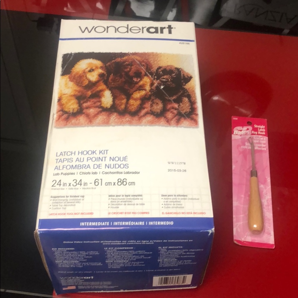 Latch Hook Kit Lab Puppies and rug hook, new